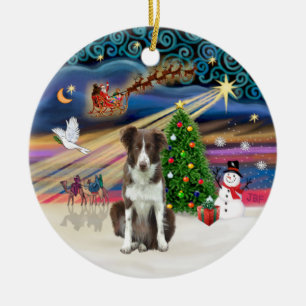 Ornement En Céramique Magie de Noël - Border Collie (marron-blanc)