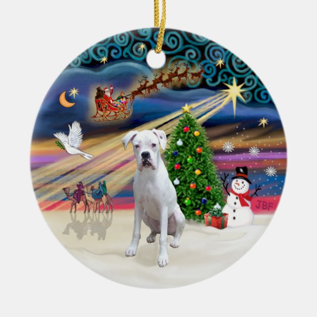 Ornement En Céramique Magie de Noël - Boxer (blanc) (Devant)