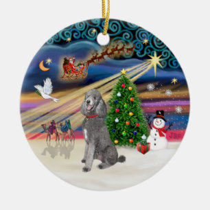 Ornement En Céramique Magie de Noël - Caniche (argent standard)