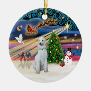 Ornement En Céramique Magie de Noël - Caniche Standard (crème/blanc)