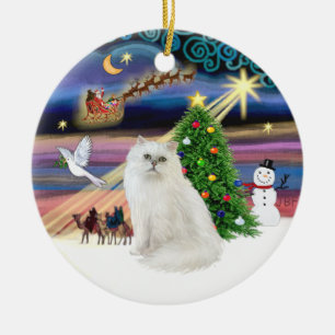 Ornement En Céramique Magie de Noël - chat perse blanc