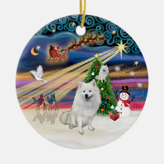 Ornement En Céramique Magie de Noël - Chien Esquimau Américain (Devant)
