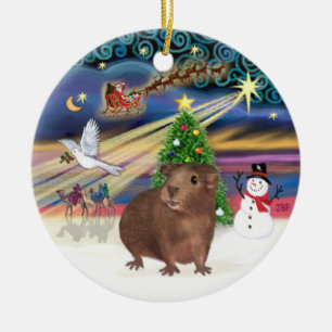 Ornement En Céramique Magie de Noël - Cochon de Guinée Brown