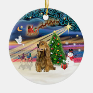 Ornement En Céramique Magie de Noël - Cocker Spaniel Brun Miel