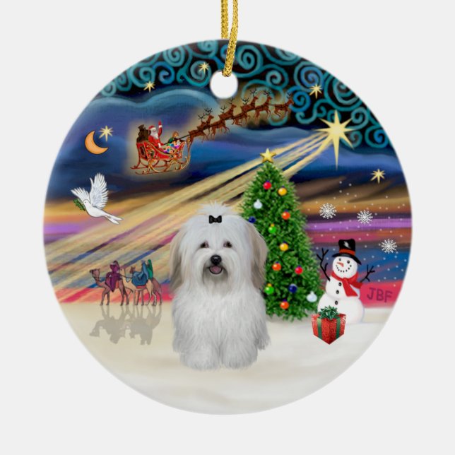 Ornement En Céramique Magie de Noël - Coton de Tuléar (nœud) (Devant)