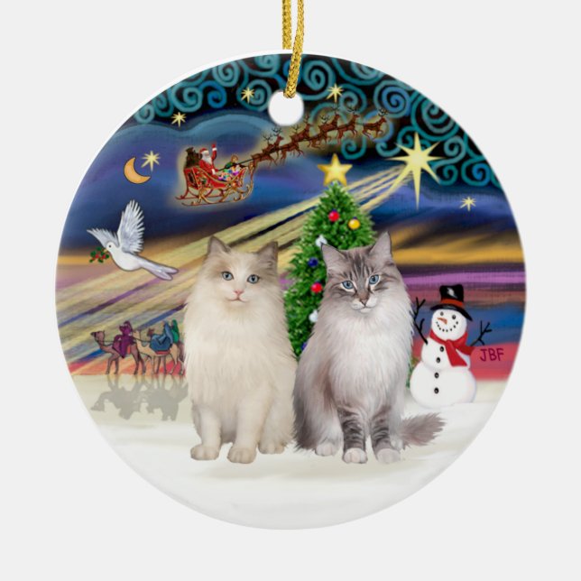 Ornement En Céramique Magie de Noël - Deux chats Ragdoll (Devant)