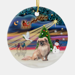 Ornement En Céramique Magie de Noël - Épagneul tibétain (fauve)