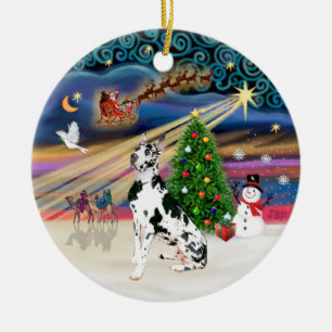 Ornement En Céramique Magie de Noël - Grand Danois Harlequin