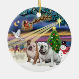 Ornement En Céramique Magie de Noël (R) - Deux bouledogues anglais