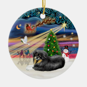 Ornement En Céramique Magie de Noël - Spaniel Tibétain (noir-feu)