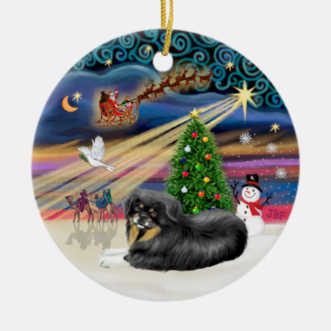 Ornement En Céramique Magie de Noël - TibétainEspagnol (noir-tan) (Devant)