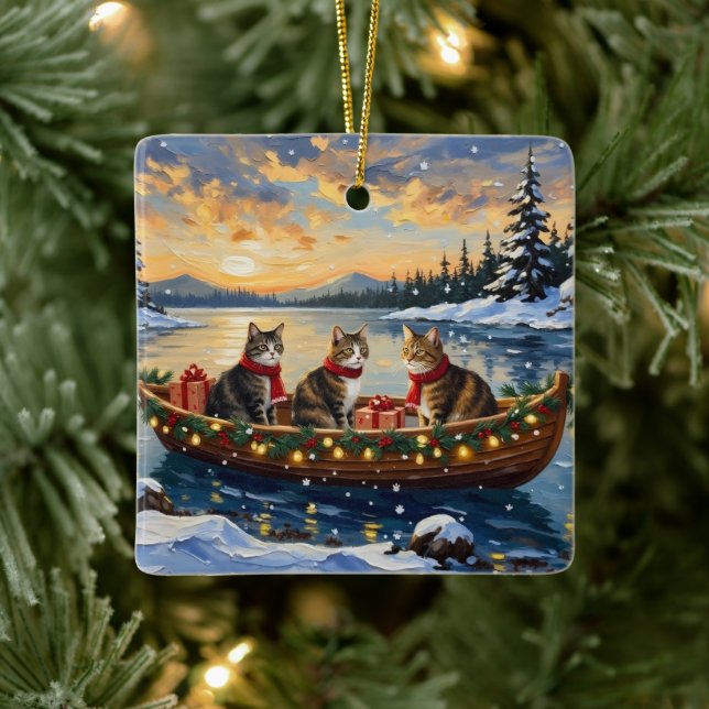 Ornement En Céramique Maine Coon Cat Christmas Boat Holiday (Arbre)