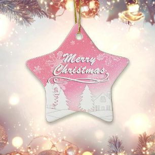 Ornement En Céramique Maison Blanche Blanche Blanche Blanche Rose Noël