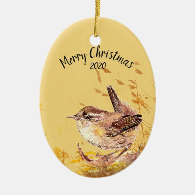 Ornement En Céramique Maison de Noël Donnée Personnalisée Aquarelle d'oi (Devant)
