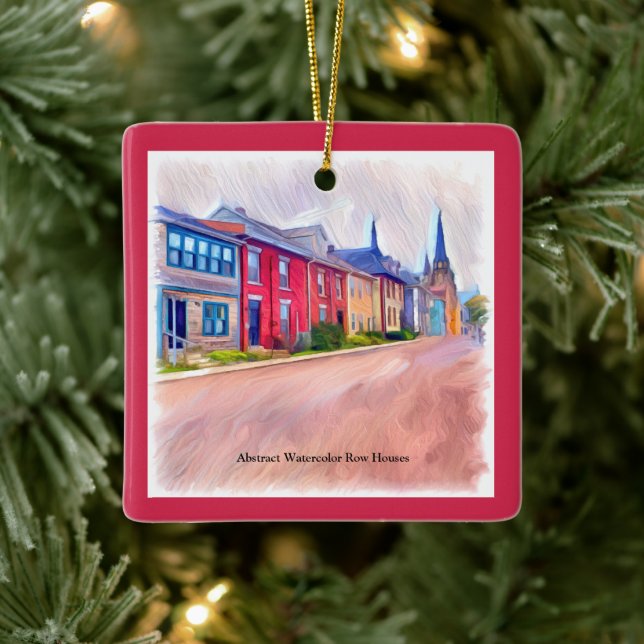 Ornement En Céramique Maisons Abstraites de rangées d'aquarelle (Arbre)