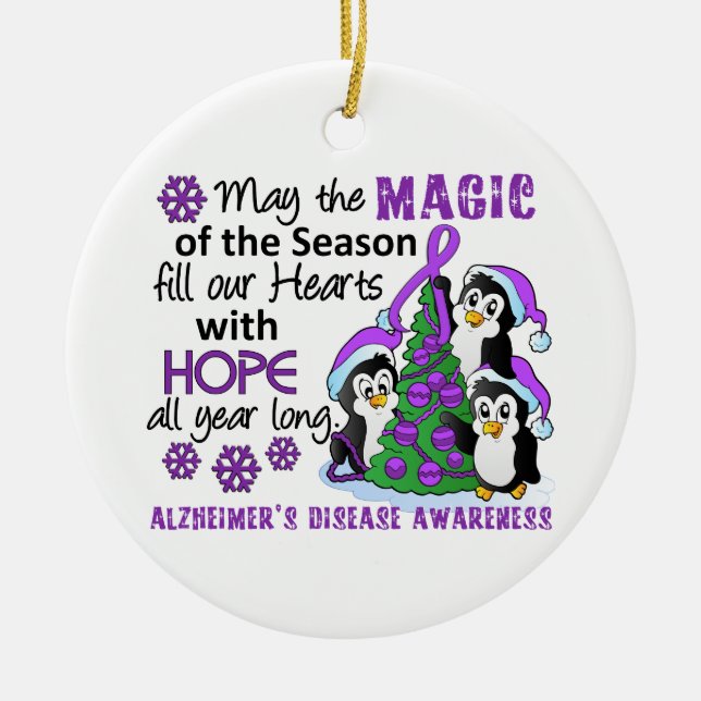 Ornement En Céramique Maladie d'Alzheimer de pingouins de Noël (Devant)