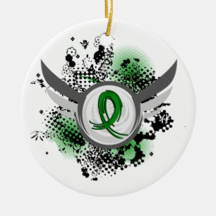 Ornement En Céramique Maladie rénale verte de ruban et d'ailes