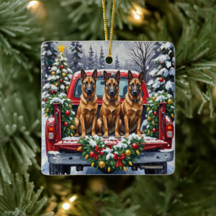 Ornement En Céramique Malinois belge Noël Camion Rouge Fêtes