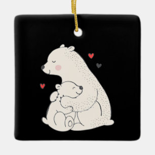 Ornement En Céramique Mama aux ours polaires mignons avec bébé