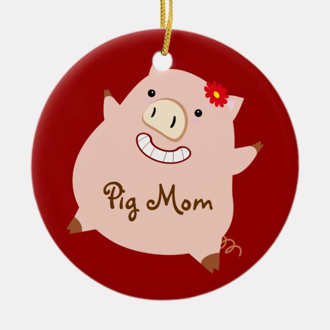 Ornement En Céramique Maman de porc (joli porc) (Devant)