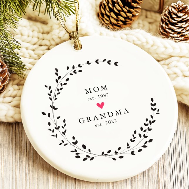 Ornement En Céramique Maman | Grand-mère Année Est. (Créateur téléchargé)