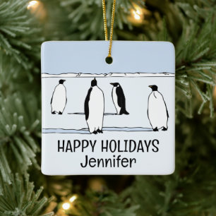 Ornement En Céramique Manchot Joyeuses Fêtes Hiver Noël Nom Cool