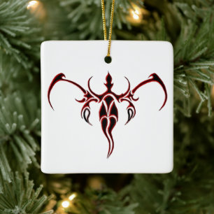 Ornement En Céramique Mandala d'éléphant tribal orné noir et rouge