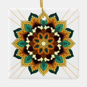 Ornement En Céramique Mandala Motif 2002 en jaune et bronzette