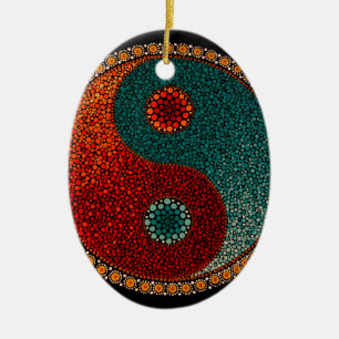 Ornement En Céramique Mandala peint à la main de Yin Yang