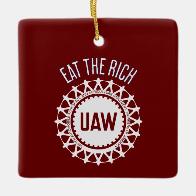 Ornement En Céramique Mangez la riche grève de l'UAW (Devant)