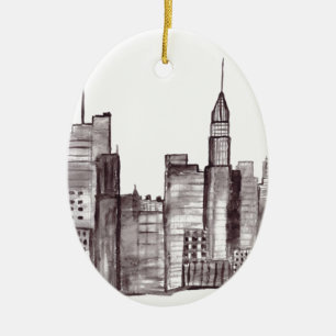 Ornement En Céramique Manhattan New York aquarelle moderne noir