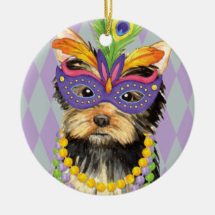 Ornement En Céramique Mardi gras Yorkie