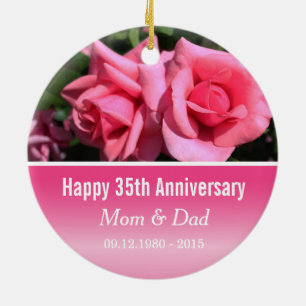 Ornement En Céramique Mariage anniversaire rose rose fleur