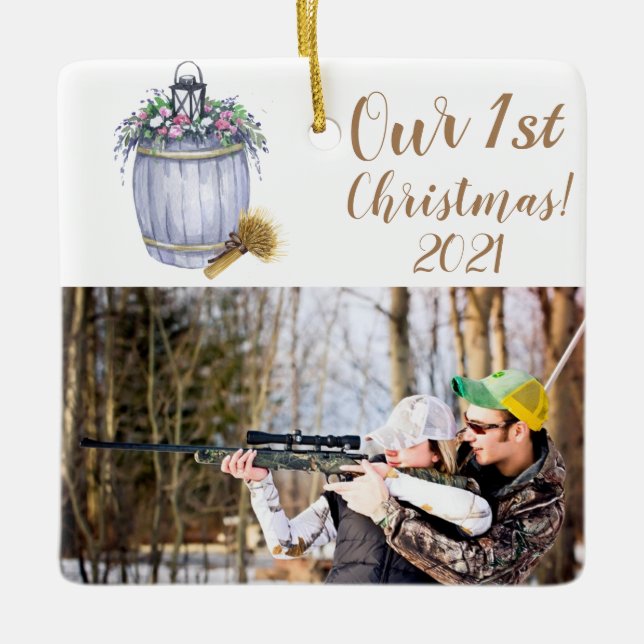 Ornement En Céramique Mariage campagnard d'été personnalisé XMAS (Devant)