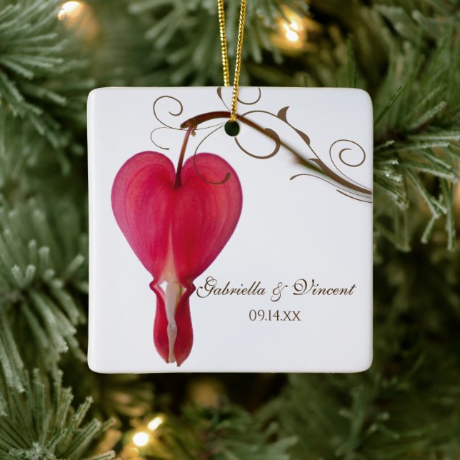 Ornement En Céramique Mariage des Coeurs rouges saignants (Arbre)