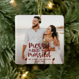 Ornement En Céramique Mariage Joyeux et Marié Noël Photo Céramique