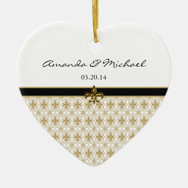 Ornement En Céramique Mariage noir de Gold Fleur de Lis Pattern (Devant)