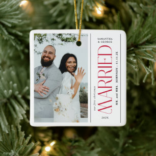 Ornement En Céramique Mariage Photo des Nouveaux Mariés Noël