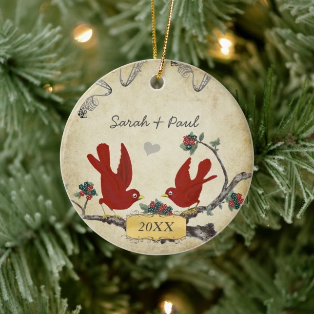 Ornement En Céramique Mariage Photo Keepsaké Couples 1er Noël (Arbre)