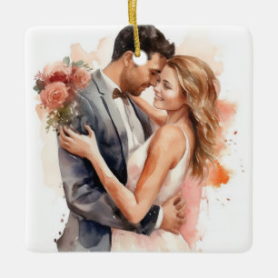 Ornement En Céramique Mariée et fille en Mariage marié