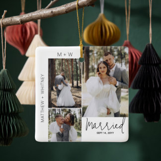 Ornement En Céramique Mariés Collage Photo de Mariage Moderne avec Écrit