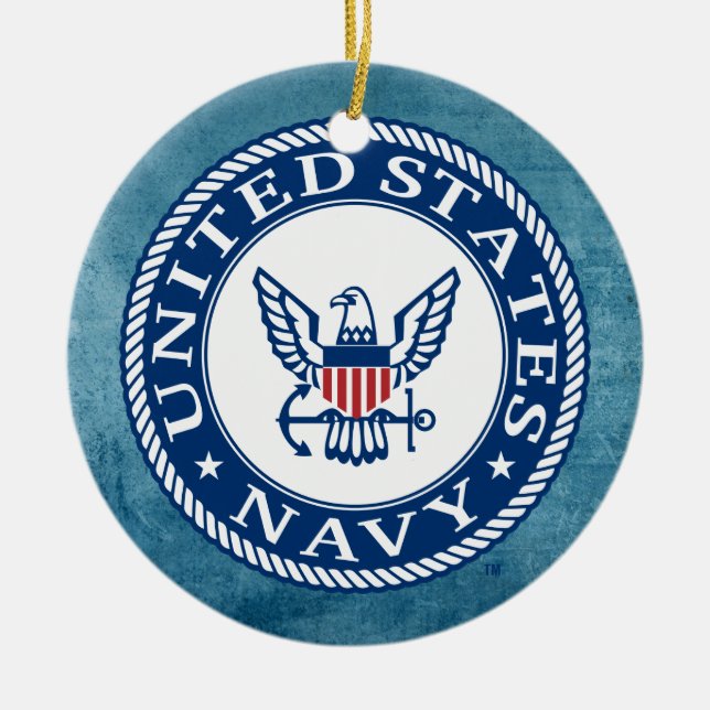 Ornement En Céramique Marine américaine | Navy Alt Emblem (Devant)
