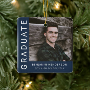 Ornement En Céramique Marine moderne Blue Photo Boy Graduation