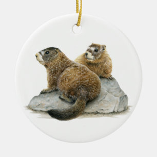 Ornement en céramique Marmottes à ventre jaune