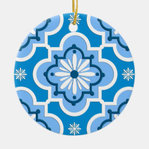 Ornement En Céramique Marocain en tuiles motif - Bleu et Blanc