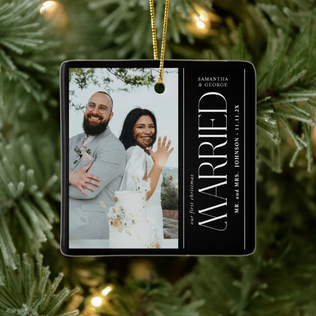 Ornement En Céramique Married Wedding Photo Newlyweds Christmas (Arbre)