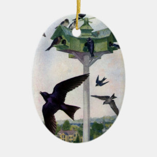 Ornement En Céramique Martins pourpres et leur maison d'oiseaux