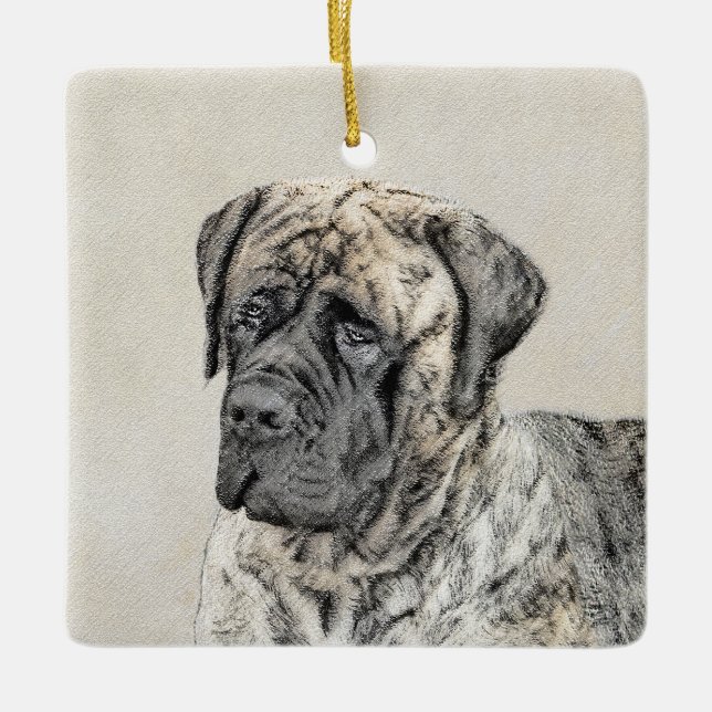 Ornement En Céramique Mastiff anglais (Brindle) Peinture - Chien Art (Devant)