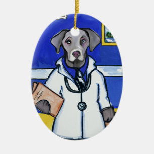 ORNEMENT EN CÉRAMIQUE MÉDECIN WEIMARANER