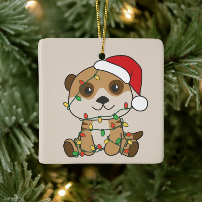 Ornement En Céramique Meerkat Noël Animaux d'hiver Vacances Meerkats (Arbre)